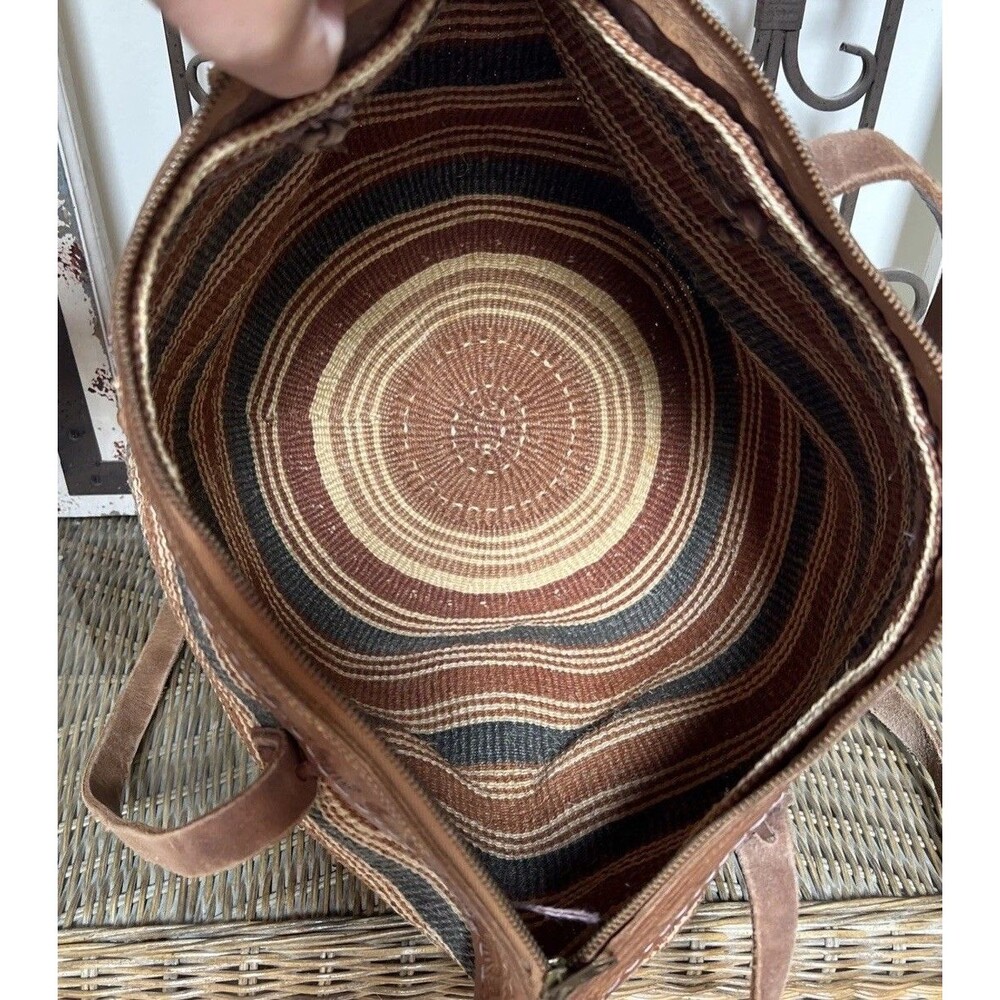 African Style Sisal Grass Jute Woven Tote Bag Leather Straps & Trim 20” X 12” - Picture 6 of 7
